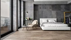 large-format tile installed in a bedroom