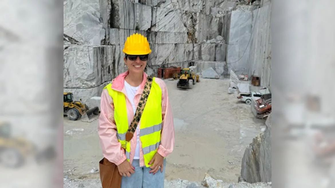 Jennifer Richinelli, group editorial director, at a stone quarry.