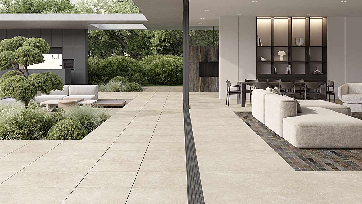 a room with porcelain tiles from the Milestone Untamed collection. 