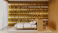 The wall features Micare collection glazed ceramic tiles by WOW Design