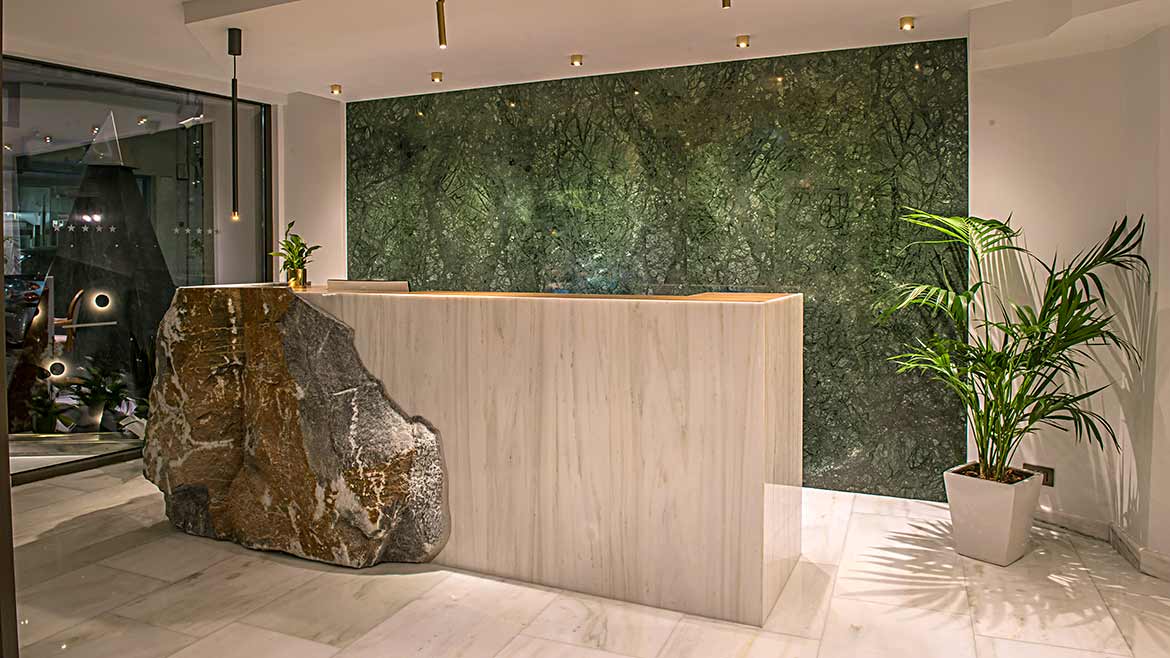 the reception area of the Dimargio Luxury Hotel & Spa in Heraklion, Greece