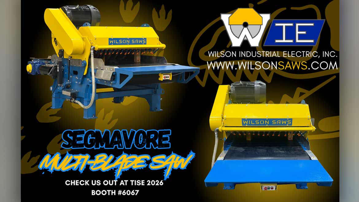 The image features the Wilson Industrial Electric Segmavore Multi-Blade Saw