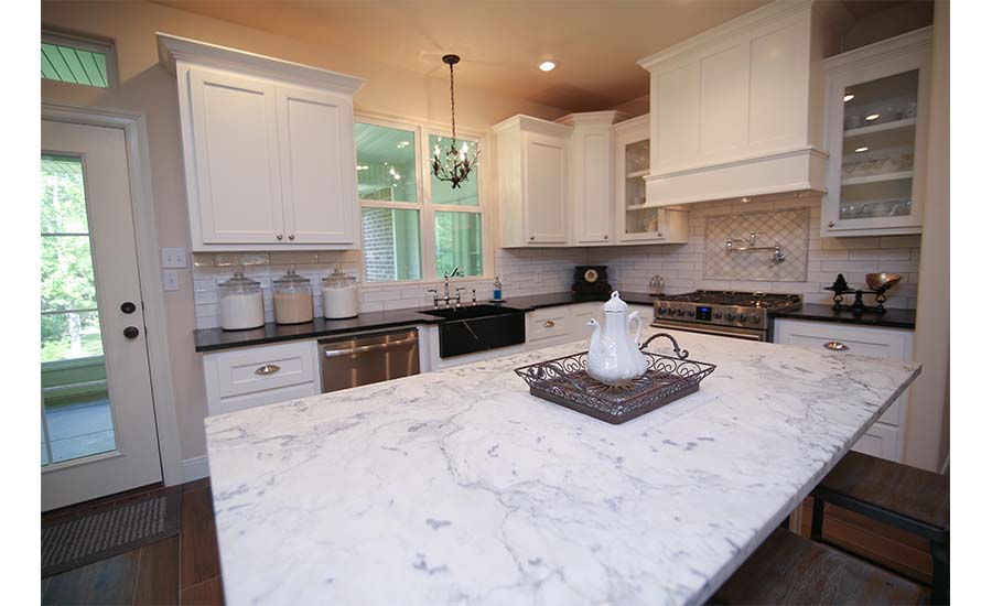White Fusion quartzite kitchen countertop