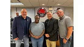  Left-to-right: Tim Penmen, marble organizer for Local Union 21; Camra Saunders, marble finisher at GI Stone; Mike Volpentesta, president of Local Union 21; and Brian Tatar, GI Stone field director.